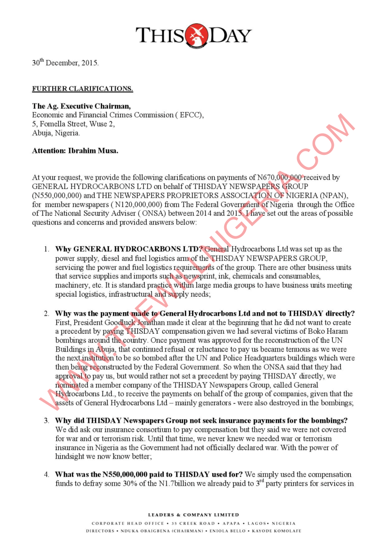 EFCC LETTER ON COMPENSATION0001 - THEWILL NEWS MEDIA