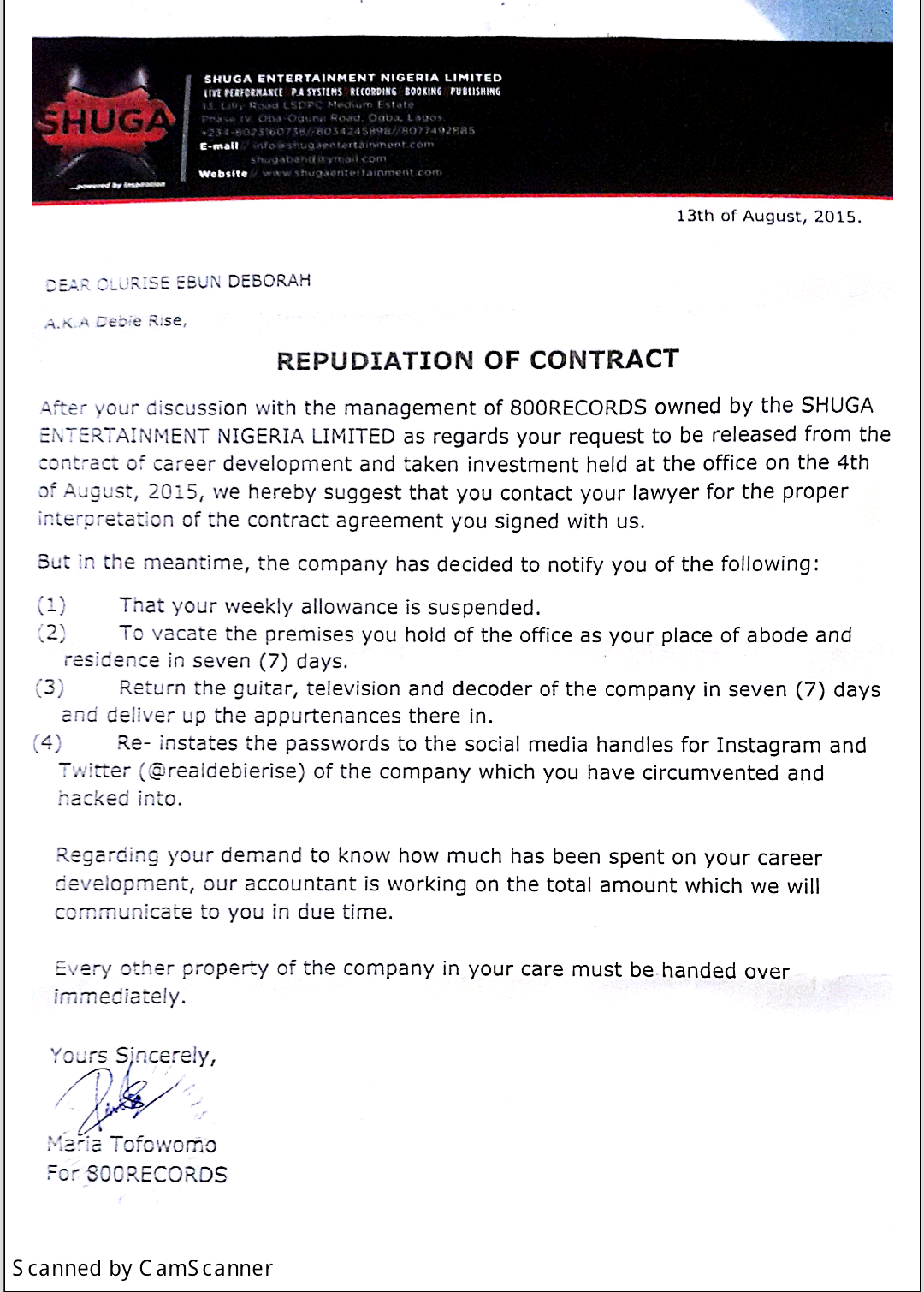 3. Mail from 800Records 13th August - THEWILL NEWS MEDIA