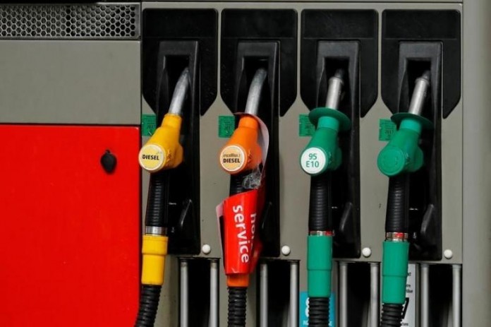 View of gasoline pumps at a petrol station in Paris