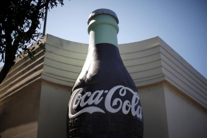 The logo of Dow Jones Industrial Average stock market index listed company Coca-Cola (KO) is seen in Los Angeles, California, United States, April 4, 2016. REUTERS/Lucy Nicholson
