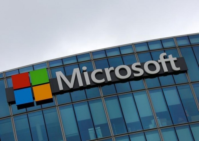 The logo of Microsoft is pictured in Issy-les-Moulineaux Microsoft