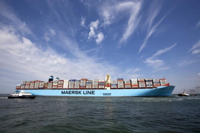 The MV Maersk Mc-Kinney Moller, the world's biggest container ship, arrives at the harbour of Rotterdam