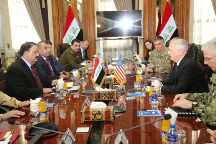 U.S. Defense Secretary Jim Mattis and Iraq's Defence Minister Erfan al-Hiyali meet at the Ministry of Defense in Baghdad