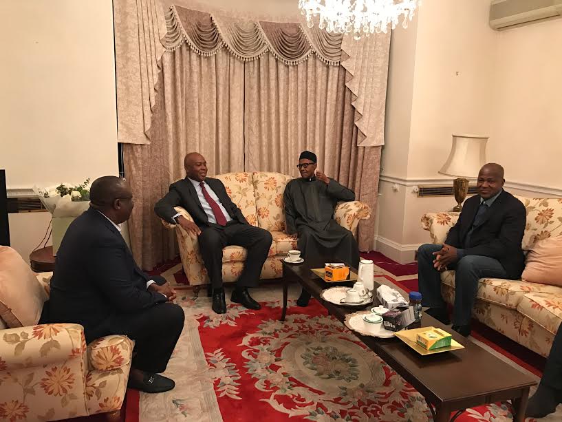 unnamed - THEWILL NEWS MEDIA President Muhammadu Buhari receives the Senate President, Bukola Saraki; The Speaker, House Of Representatives, Yakubu Dogara and the Senate Leader, Ahmed Lawan, during their visit to the President in London, Wednesday