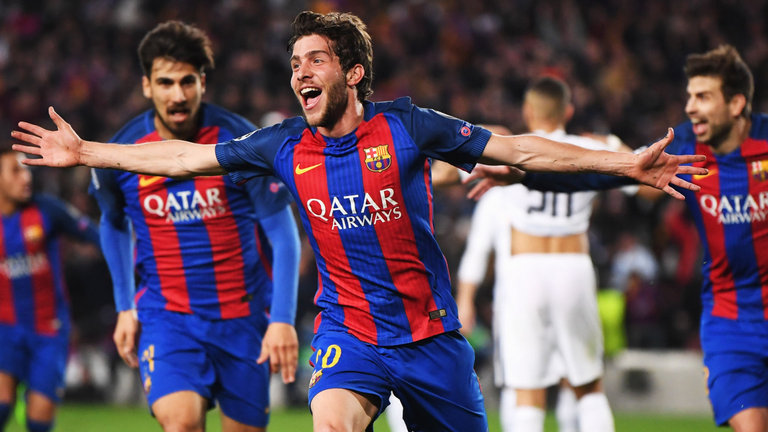 Sergi Roberto celebrates his late winner - THEWILL NEWS MEDIA Sergi Roberto celebrates his late winner