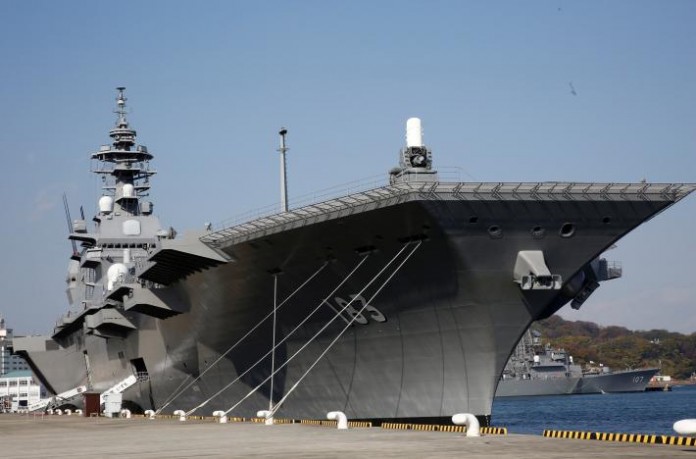 FILE PHOTO: Japan Maritime Self Defense Force's helicopter carrier Izumo is seen at JMSDF Yokosuka base in Yokosuka