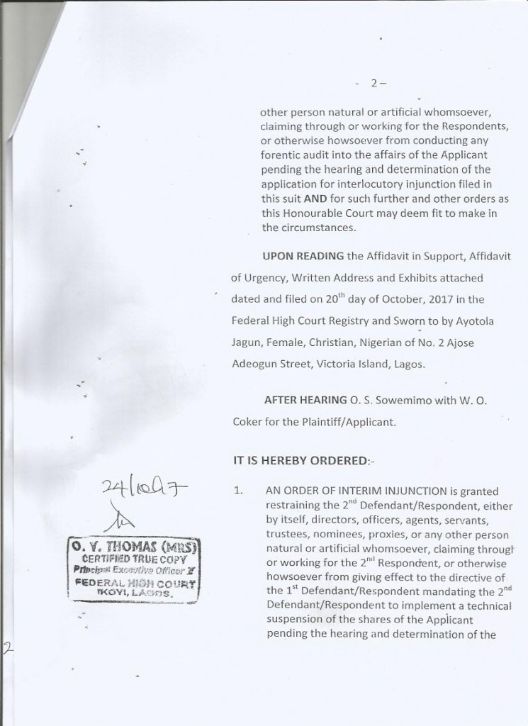 Court Order Oando vs SEC & Anr...... - THEWILL NEWS MEDIA