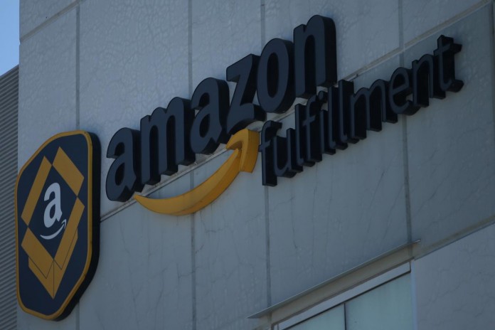 A view of the Amazon fulfillment logo in Mexico City