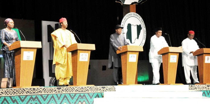 2015 Presidential election debate with former President Goodluck Jonathan (middle) participating