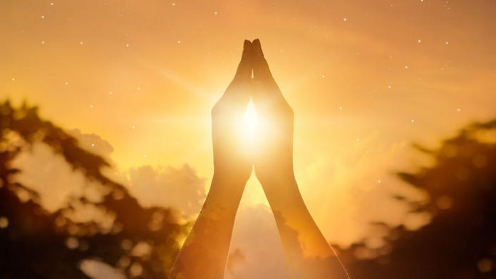 Respect and pray on nature background