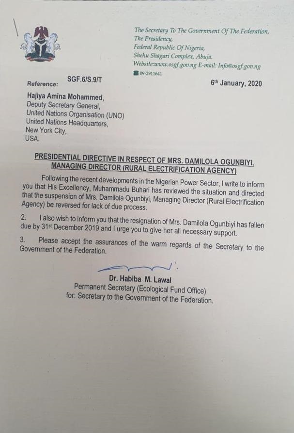 Buhari Reverses Ogunbiyi's Suspension As REA Managing Director_ - THEWILL NEWS MEDIA