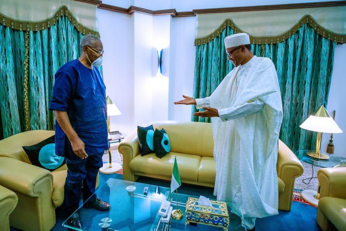 President Buhari receives in audience Gen. TY Danjuma, at the State House, Abuja.