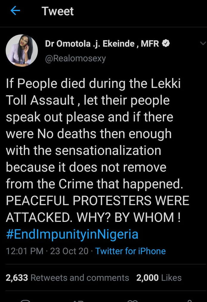 omotola tweet - THEWILL NEWS MEDIA