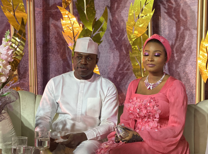 Former speaker of the House of Representatives, Dimeji Bankole with with Aisha Shinkafi Saidu, the daughter of Kebbi Governor, Atiku Bagudu
