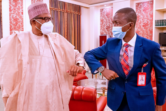 President Muhammadu Buhari with New EFCC Chairman, Abdulrasheed Bawa