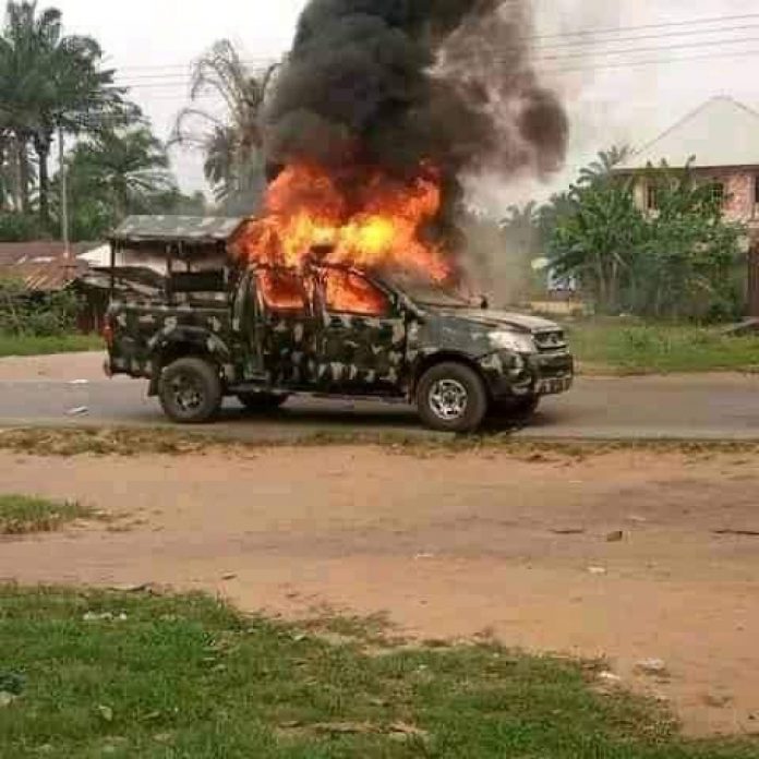 Army Vehicle Set Ablaze Army Vehicle Set Ablaze