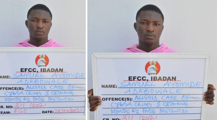 Ayomide Samuel Adebowale, and others were arrested by the EFCC over alleged involvement in cyber crimes. Ayomide Samuel Adebowale, and others were arrested by the EFCC over alleged involvement in cyber crimes.