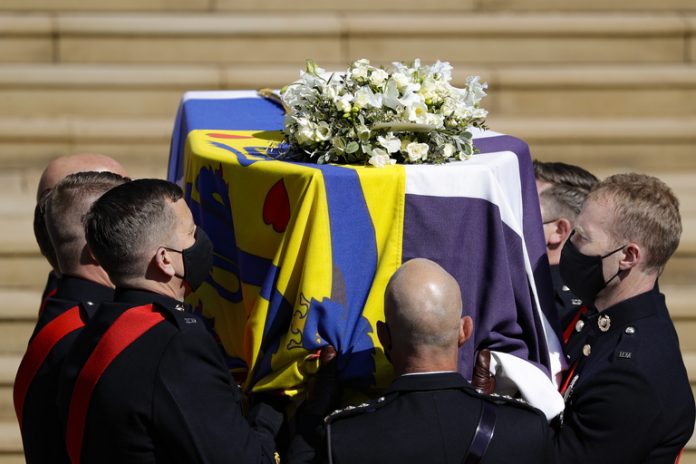 Prince Philip laid to rest The coffin arrives at St George’s Chapel for the funeral of Britain’s Prince Philip inside Windsor Castle in Windsor, England, Saturday, April 17, 2021. (Kirsty Wigglesworth/Pool via AP)