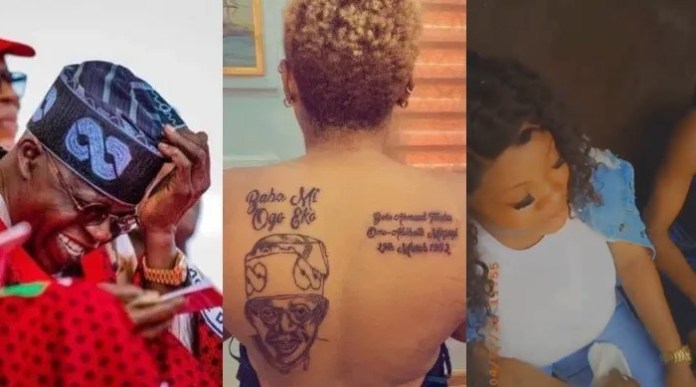 Lady's tatoo of Tinubu at her back, gets sent packing from matrimonial home.