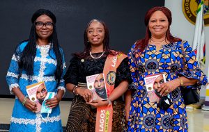 L-R: President, Eagles Wings Development Center, Mrs. Bunmi Oloyede; Lagos State First Lady, Dr. Ibijoke Sanwo-Olu; and Stakeholder, God’s Home For Women Foundation, Mrs. Owolona Sen, during the Second Phase of Stakeholders’ Consultative Forum organized by the First Lady for Non-Governmental Organizations (NGOs) and Civil Society Groups tackling Sexual and Gender-Based Violence, held at Lagos House, Alausa, Ikeja, on Friday, September 24, 2021.