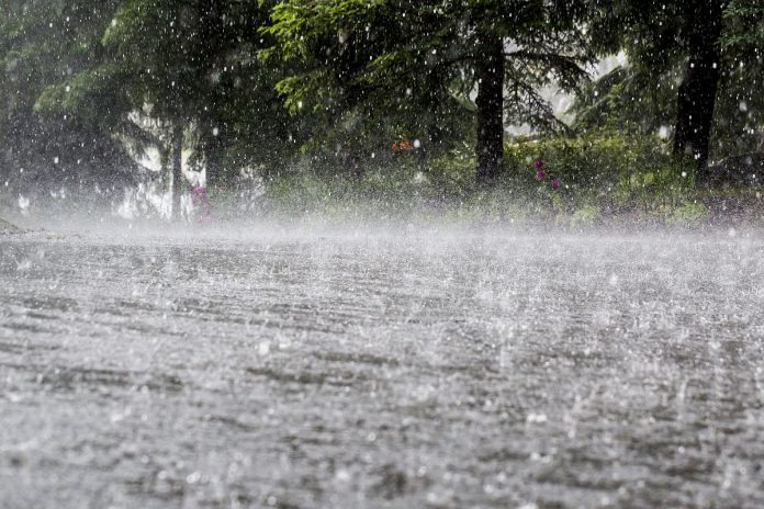 Summer storm. Torrential rain causing flood.