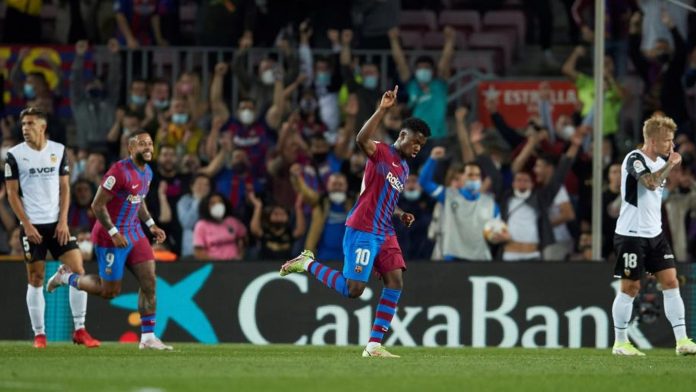 Ansu Fati celebrates scoring against Valencia FC Ansu Fati celebrates scoring against Valencia FC