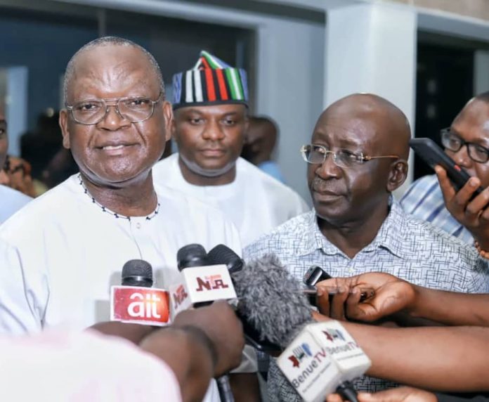 Benue State's Governor Samuel Ortom and Ex-Senate President Iyorchia Ayu at Benue Governor's Lodge in Abuja on Tuesday Attachments area Benue State's Governor Samuel Ortom and Ex-Senate President Iyorchia Ayu at Benue Governor's Lodge in Abuja on Tuesday Attachments area