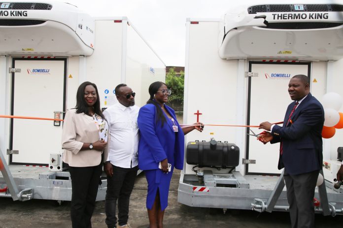 L-R: Mr. Basil Agboarumi, Managing Director/ CEO, Skyway Aviation Handling Company PLC (SAHCO); Mrs. Omolara Bello, A.G.M, Legal Services and Company Secretary, SAHCO; Engr Toyin Oriowo, A.G.M, Engineering and Maintenance, SAHCO; Mrs. Adetola Uansohia, Manager, Corporate Communications at the commissioning of SAHCO's new equipment recently.