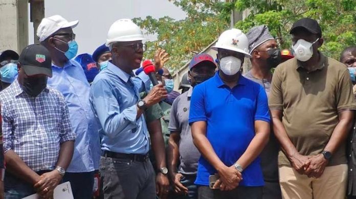 Sanwo-Olu at the scene of the collapsed building