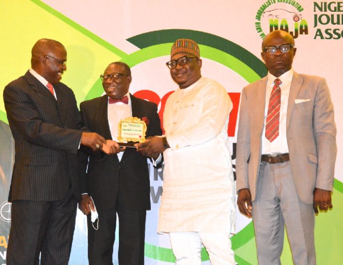 6A5F4C60-DAC3-4070-98CE-885E96AE925B L-R: Senior Lecturer and Communications consultant, Dr Oscar Odiboh, General Manager, Planning and Strategy, PAN Nigeria, Mr Bawo Omagbitse, Group Head, Corporate Services Abdulkadir Yinusa and Chairman, NAJA, Mr Mike Ochonma during the award presentation at Eko Hotel and Suites in Lagos recently.