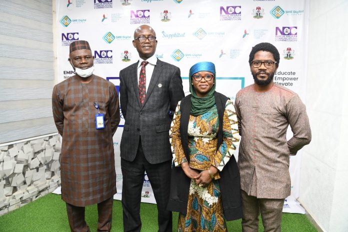 Bassey Uket, Assistant Director, NCC; Dr. Austin Nwaulune, Director, Digital Economy, NCC; Hauwa Wakili, Principal Manager,NCC with Mr. Amu Ogbeide, (CEO), Sapphital Learning Ltd at the event. NCC, SMEDAN Collaborate On Digital Scheme For SMEs