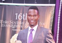 An Almost Last Year, Winner This Time Cartoon Editor, Thewill Newspaper/ Winner, Wole Soyinka Editorial Cartoon, Victor Asowata at the 16th Wale Soyinka Award for investigative reporting in Ikeja on 9/12/2021. photo ; peace udugba