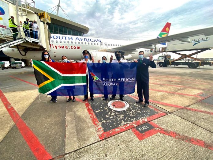 South Africa Airways crew during the restart of Johannesburg-Lagos route on Sunday, 12 December 2021. South Africa Airways crew during the restart of Johannesburg-Lagos route on Sunday, 12 December 2021. South Africa Airways crew during the restart of Johannesburg-Lagos route on Sunday, 12 December 2021.