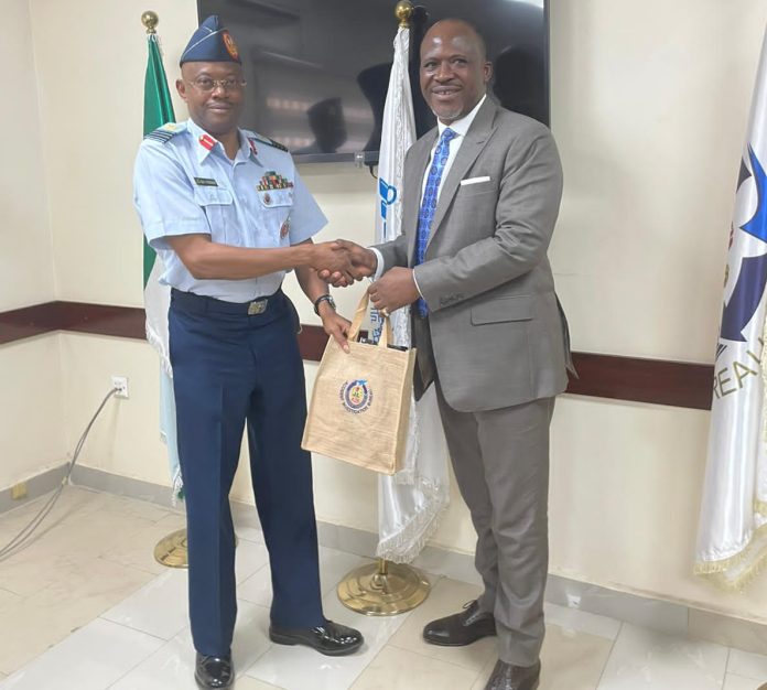 Abuja Military Airport Commandant, Group Capt. B. A Usman (left) and the Commissioner/CEO, AIB-N, Engr. Akin Olateru during a courtesy visit by the latter at AIB Head office in Abuja recently Abuja Military Airport Commandant, Group Capt. B. A Usman (left) and the Commissioner/CEO, AIB-N, Engr. Akin Olateru during a courtesy visit by the latter at AIB Head office in Abuja recently
