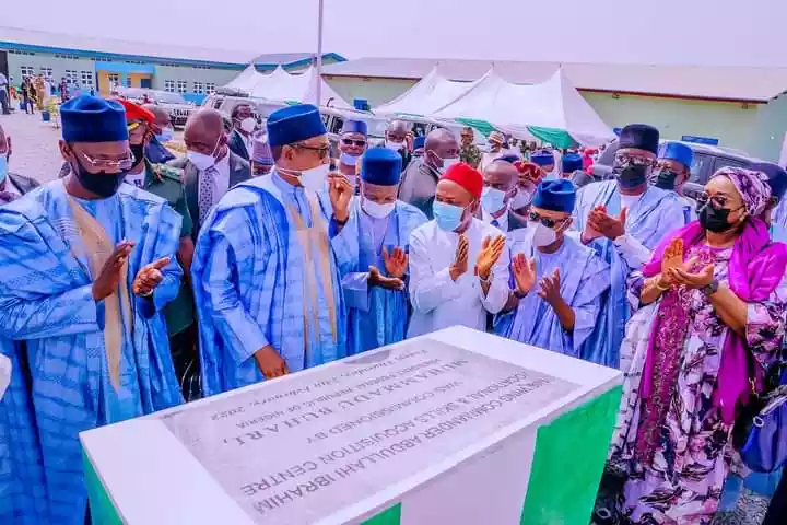 Nigeria’s President Muhammadu Buhari and envoy at Lafia. - THEWILL NEWS MEDIA Nigeria’s President Muhammadu Buhari and envoy at Lafia.