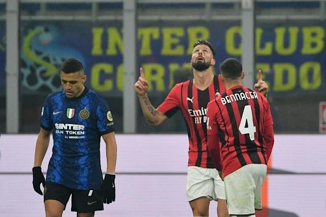 Olivier Giroud Olivier Giroud's derby brace puts him on seven Serie A goals (AFP/Isabella BONOTTO)