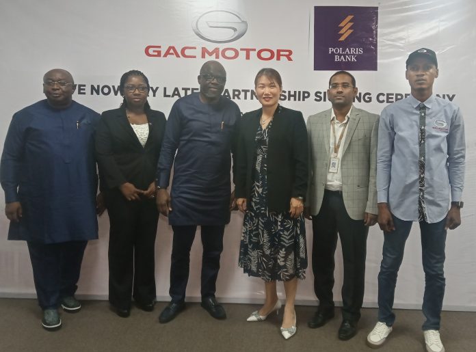 L-R: Polaris Bank Group Head, Corporate Banking, Mr Uba Anichebe, Group Head, Products and Market Development, Mrs Adebimpe Ihekuna, Executive Director, Mr Segun Opeke, Chairman of CIG Motors, Chief Diana Chen, Chief Finance Officer, CIG, Ramanathan Murugesan and General Manager, Sales, CIG Motors, Mr Jibril Arogundade shortly after the signing of an MoU on 'Easy Buy' Vehicle Finance Scheme in Lagos recently.