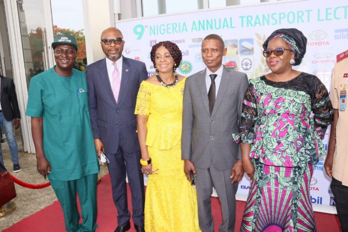 L - R: Editor of Transport Day Newspaper and Convener of Nigeria Annual Transport Lecture, Mr Frank Kintum; Former Federal Perm. Sec, Mr Linus Awute; Former Perm. Sec. Ministry of Special duties and intergovernmental affairs & Lead Speaker, Amb. Anthonia Ekpa; Director-General of the National Automotive Design and Development Council (NADDC), Jelani Aliyu; Perm. Sec of the Ministry of Transport, Dr Magdalene Ajani at the 9th Nigeria Annual Transport Lecture at Shehu Musa Yar'Adua Centre, Abuja recently. Attachments area