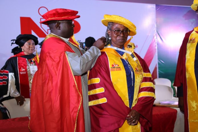 Hope Ivbase The Acting General Manager, Corporate Affairs Department FAAN,Mrs Faithful A. Hope-Ivbaze being decorated as a Fellow of the Nigerian Institute of Public Relations.
