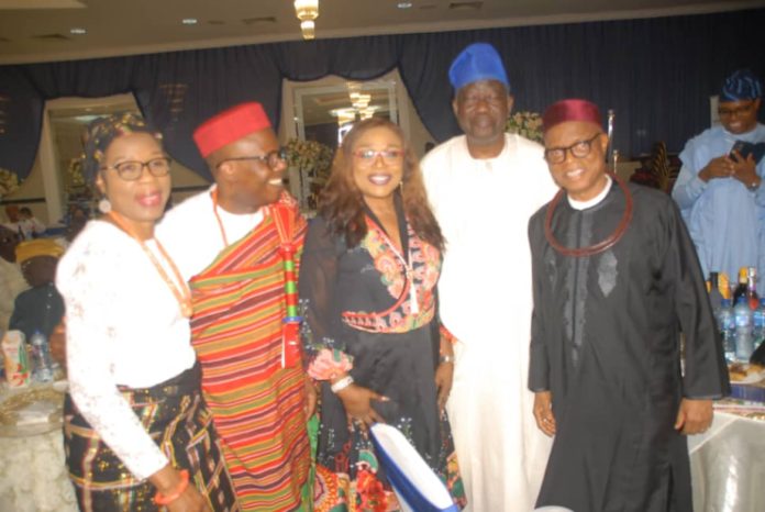 L-R: President, Association of Esan Professionals (AEP), Mr. Efe Akhigbe; Special Political Adviser and a representative of Edo State Governor, Hon. Philomena Iheyen; Special Guest of honour and Chairman/Group CEO, Owei-Linkso Group, Engr. Charles Osezua and Chairman and CEO of Kohl Engineering Ltd and ZEEK Group of Companies Ltd, Chief Ezekiel Ainabe, at the N250m Educational Trust Fundraising Award and Recognition ceremony, held at The Civic Center, Victoria Island, Lagos.