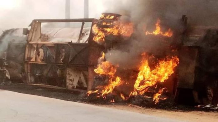Fire guts tanker tanker on fire