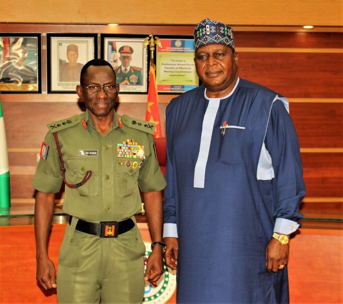 Chief of Defense Staff, General Leo Irabor and Director General, National Council For Arts and Culture;President, Nigeria Golf Federation in a pose during the courtesy visit.