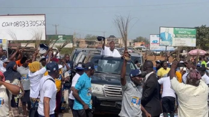 Lai Mohammed Some political supporters of the Minister of Information and Culture, welcoming him on his way from Ilorin to his home town Oro for the traditional marriage of his grand daughter, Dr Toyosi Mohammed getting married to an Engineer, Gbolahan Sambo.