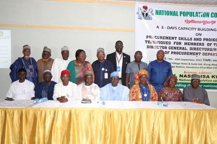 The Chairman of National Population Commission, Hon. Nasir Isa Kwarra and Honourable Federal Commissioners at the workshop