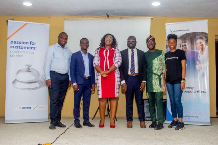 Access bank L-R: Representative of Access Bank, Mr Oluwatosin Ponle; Access Bank Official, Mr Daniel Oduma; Senior Special Assistant on education to the Governor of Lagos State, Ms Adetola Salau; Director, NerdzFactory Foundation, Mr Ade' Olowojoba; Communication and Knowledge Management Lead, Nigerian Climate Innovation Centre, Mr Daniel Oladoja and the Programmes Lead, NerdzFactory Foundation, Ms. Thelma Eweama during the flagoff of climate change advocacy campaign and the launch of Sustainability Club at the Lagos City College Hall, Yaba, Lagos