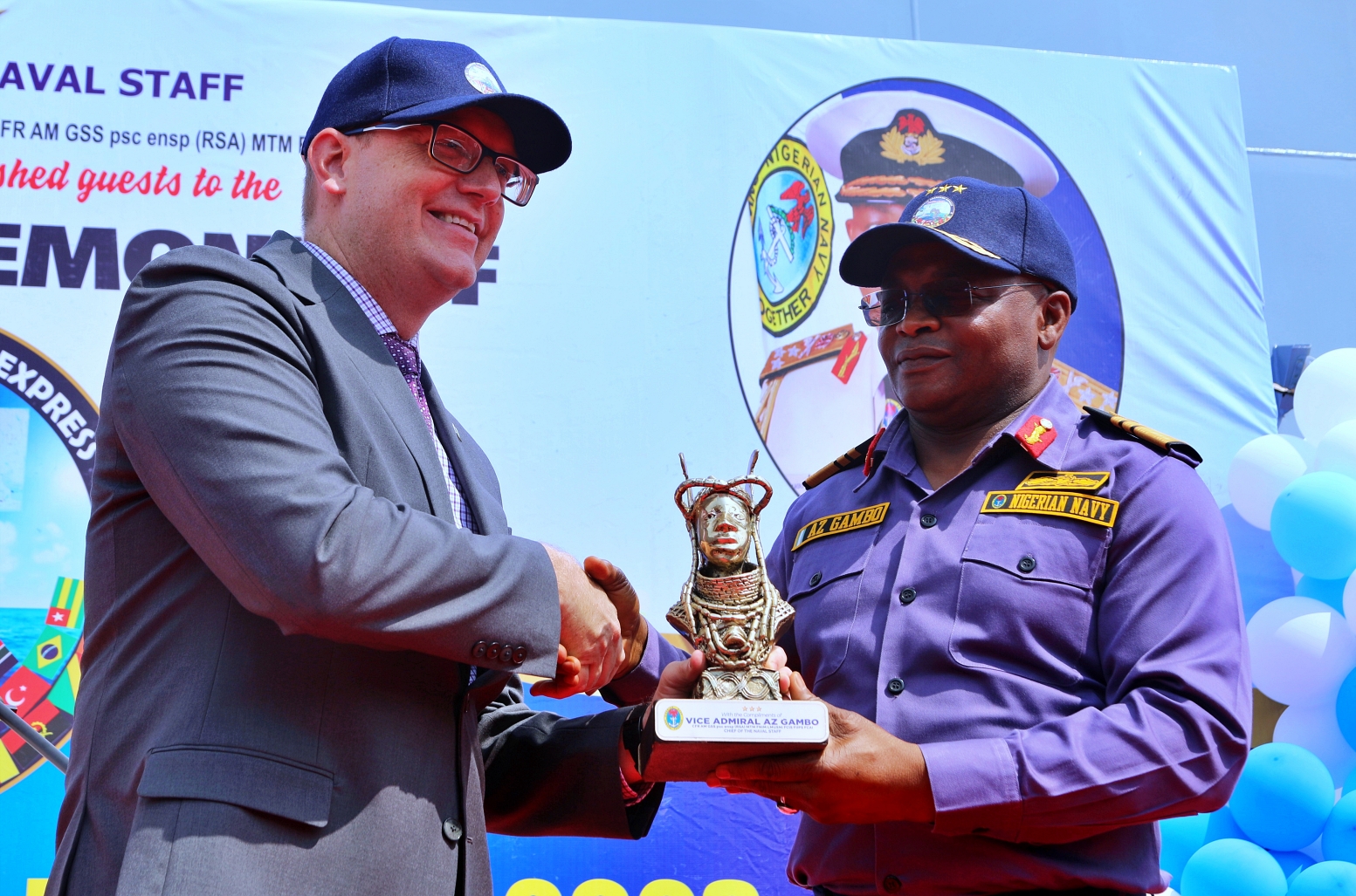 Chief of Naval Staff CNS Vice Admiral Awwal Zubairu Gambo presenting a gift to the U.S. Consul General Will Stevens - THEWILL NEWS MEDIA
