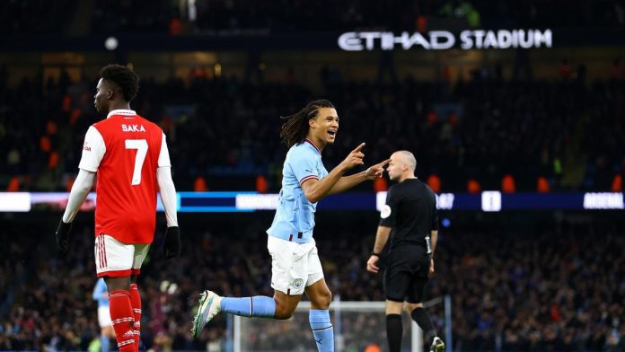 Nathan Ake scores at the Etihad against Arsenal