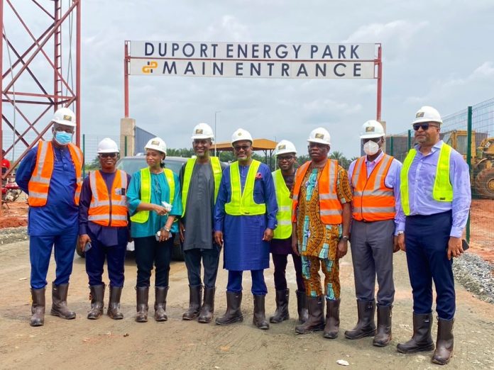 The ES, NCDMB, Engr. Wabote Simbi in a group photo with Patrick Obah, Director, Planning, Research & Stats, NCDMB, Mobolaji Kuku, Chairman, Duport Midstream,