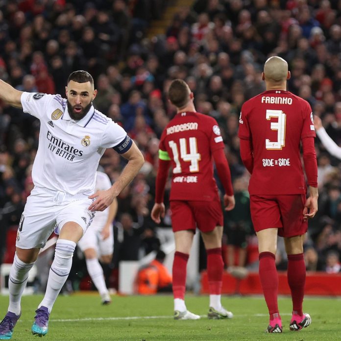 Benzema celebrates against Liverpool