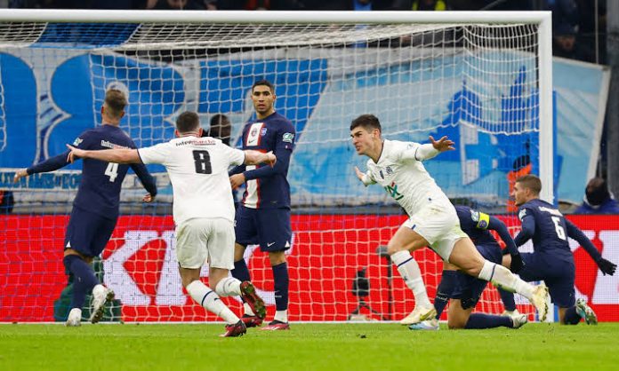 Olympique de Marseille Ruslan Malinovskyi celebrates scoring their second goal